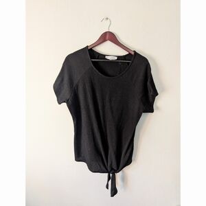 C'est La Vie Black Ribbed Stretchy Tie Front Short Sleeve Scoop Neck Top Size 1X